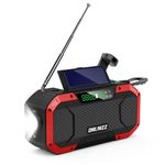 DRUMZZ Trek 400-Hand Crank Radio Bluetooth Speaker, IPX5, Solar Charging, Flashlight, Reading Lamp, 5000mAH Battery, Cell Phone Charger, SOS Alarm, Compass, LED Display, Drop & Dust Proof.(Red)