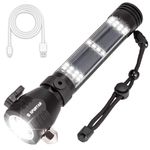 Spurtar Solar Powered Flashlight, Emergency Light Usb Rechargeable Solar Powered 2000Mah Super Bright 500 Lumen Tactical Power Bank 7 Modes With Seat Belt Cutter And Glass Breaker., 500 Lumen