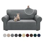 OUWIN 2023 Newest 1 Piece Couch Covers for 2 Cushion High Stretch Loveseat Covers Jacquard Sofa Slipcover for Living Room Pets Dogs Anti Slip Loveseat Furniture Protector (Loveseat, Light Gray)