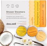 Dew Well - Shower Steamers Fresh Earth Collection - 15 Count Shower Bomb - Aromatherapy in Your Home - Helps Clear Congestion and Boost Mood - (Vanilla, Lemongrass Coconut, Sandalwood)