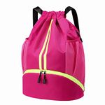 Hoedia Sports Drawstring Backpack - String Swim Gym Bag with Shoes Compartment&Wet Proof Pocket for Women&Men, Fit basketball (Rose)