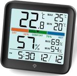 NOKLEAD Room Thermometer Hygrometer,Digital Indoor Thermometer with Max Min Records Light Air Comfort Clock Temperature Monitor Humidity Meter for Greenhouse Baby Room Bedroom,Black