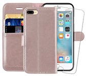 MONASAY Wallet Case for iPhone 7 Plus Wallet Case/iPhone 8 Plus,5.5 -inch [Glass Screen Protector Included] Flip Folio Leather Cell Phone Cover with Credit Card Holder,Rose Gold