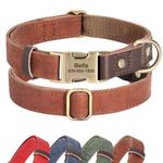 Didog Personalised Leather Dog Collar, Soft Durable Custom Dog Collars, Adjustable Dog Collar with Name Plate and Quick Released Metal Buckle for Small Medium Large Dogs, Brown, S