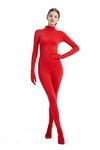 Full Bodysuit Womens Costume Without Hood Lycra Spandex Stretch Zentai Unitard Body Suit (Medium, Red)
