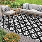 Homcomoda Reversible Outdoor Rugs 4'x6' Plastic Straw Patio Rugs Waterproof Lightweight RV Camping Mat Non Fading Area Rug Floor Carpet Mats for Deck Picnic BBQ Backyard Porch Beach