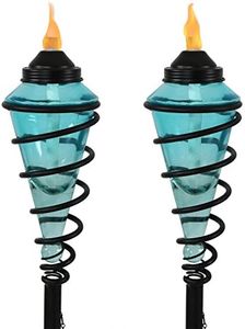 Sunnydaze Glass Patio Torch with Metal Swirl -25- to 66-Inch Adjustable Height -Set of 2 - Blue