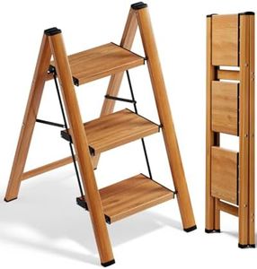 SOLADDER 3 Step Ladder, Folding Step Stool with Anti-Slip Wide Sturdy Pedal, Multi-Use for Home and Kitchen Use, Space Saving-Woodgrain(300 lbs Capacity)