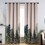 Taisier Home Palm Leaves Print Exotic Style Nature Artwork,2 Panels Fashion Grommet Top Thermal Insulated Room Darkening Curtains,Printing Curtain Leaves(63" Print Curtain)