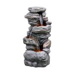 Teamson Home Indoor/Outdoor 4-Tier Stone-Look Waterfall Fountain with LED Lights