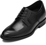 CALTO Men's Invisible Height Increasing Elevator Shoes - Premium Leather Lace-up Round-Toe Formal Derby Oxfords - 2.8 Inches Taller, Black, Y7425-9