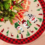 Kalolary 48 Inch Christmas Tree Skirt, Large Black Red Green Buffalo Plaid Christmas Decoration Gnomes Elk Snowflake Tree Patterns Holiday Decorations for Christmas Holiday Party Tree Decoration