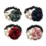 LOVEF 4Pcs Korean Fashion Pearl Hair Rope Rose Flower Hair band Rhinestone Hair Ties Rubber Band Hair Jewelry 4Pcs Korean Fashion Pearl Hair Rope Rose Flower Hair band Rhinestone Hair Ties Rubber Band Hair Jewelry