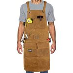 Woodworking Shop Apron with Magnetic Pocket,Waxed Canvas Work Apron for Men, Waterproof Carpenter Apron Cross- Back Strap & Adjustable from M to XXL