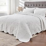 Oversized King Bedspreads 128x120 Extra Wide Quilt for Tall King California King Bed Lightweight 3 Piece Quilted Coverlet Pillow Shams Set White