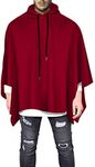 Demetory Men's Oversized Batwing Sleeves Hooded Poncho Cape, #0203_red, XX-Large