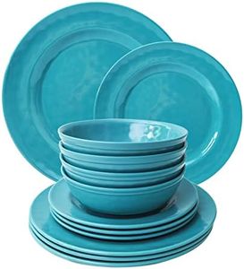TP 12-Piece Dinnerware Set, Melamine Dishes Set with Bowls and Plates, Non-breakable Lightweight Dinner Service for 4, Teal