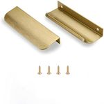 Satanga 5Pack Edge Finger Pull for Cabinets Kitchen Concealed Aluminum Flat Hidden Bar Pulls Drawer Pulls Easy to Install 4.72inch 120mm Overall Length Brushed Brass