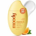 Moody SPF 50 PA+++ Vitamin C Sunscreen with UVA, UVB & Blue Light Protection for Glowing Skin| Long Lasting Hydration Lightweight | Non-Greasy, Quick-Absorbing | Zero White Cast | For Women & Men | 50 ml