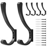 6 Pack Large Wall Hooks for Hanging Heavy Duty, Black Coat Hooks for Wall, Coat Hanger Hooks Wall Mounted, Wall Mounted Bag Hooks, Screw in Hooks, Metal Wall Hooks for Hanging Coats, Backpack, Purse