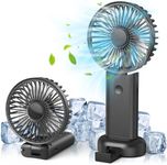 Cnkeeo Handheld Fan, Small Desk Fan 90° Foldable 3 Speeds Standing Fan with Base, Battery Operated Hanging Fan with Lanyard, USB Rechargeable Portable Fan for Home, Office, Travel, Outdoor, Indoor