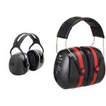 Peltor 3M X5A Ear Defenders with Headband, 37 dB, Black & 3M Optime III Earmuffs with Headband – Protection Against High Noise Levels in Industrial Settings, 35 dB, Black/Red