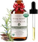 YANIBEST Organic Rosemary Essential Oil, Castor Oil, 100% Pure Natural Hair Oil for Strengthening Hair, Nourish and Repair Damaged Hair, Improve Scalp Health