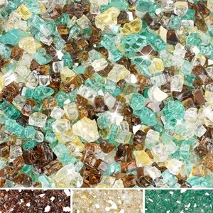 Skyflame 10-Pound Blended Fire Glass for Decorating Fire Pit Fireplace Landscaping - 1/2 Inch Reflective Tempered Fireglass Gold, Light Green, Copper