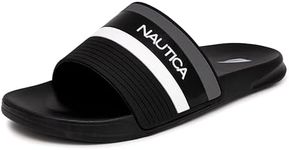 Nautica Men's Slide Sandals – Comfortable Quick-Dry Shower & Pool Slides, Slip-On Cushioned Sandals, Lightweight Beach & Sport Slippers-Fitz-Black Grey-Size-10
