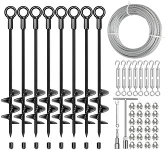 ‌L-KHYFU 8 Pack 18" Ground Anchors & Shed Anchor Kit with 1/8" Galvanized Cable & Turnbuckles, Heavy Duty Earth Anchors Fully Welded for Swingset, Carport, Gazebo, Trampolines