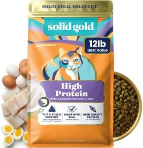 Solid Gold High Protein Dry Cat Food - Grain Free & Gluten Free Alaskan Pollock Cat Dry Food w/Probiotics for Gut Health & Digestion - High Fiber & Omega 3 - Low Carb Superfood Kibble - All Ages-12LB