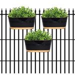 ecofynd Aurelia Metal Railing Planter, Balcony Pots and Plants Hanging, Flower Pots for Home Garden, Oval,12 inches, Pack of 3 (Black)