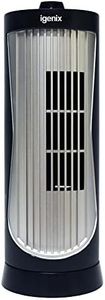 Igenix DF0020 Mini Tower Fan, 12 Inch, 2 Speed, Oscillating, Quiet Operation, Easy Hold Carry Handle, Ideal for Desks or Bedside Tables, Home or Office Use, Black/Silver