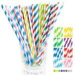 Paper Drinking Straws (100 Pack) Assorted Biodegradable Strong for Kids, Party, Juice, Milkshake Reusable Straws