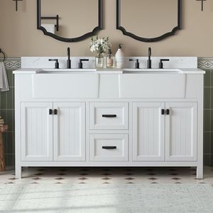 DELUXE LIVING 60 Inch Bathroom Vanity with Double Sink, White