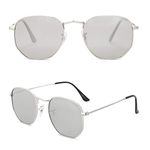 SOJOS Small Square Polarized Sunglasses for Men and Women Polygon Mirrored Lens SJ1072 with Silver Frame/Silver Mirrored Lens