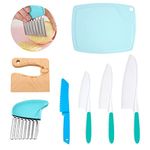 BBKON 7 Pieces Kids Knife Set, Toddler Knife for Cooking with Cutting Board Crinkle Cutter, Kids Safe Kitchen Knife Set for Cutting Veggies Fruits Salad Cake（Blue）