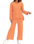 ROYLAMP Womens 2 Piece Outfits Fall Long Sleeve Button Crew Neck Top Long Pant Trendy Matching Sweatsuit Tracksuits Orange L