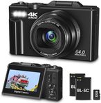 Digital Camera for Photography, WiFi 64MP 4K Vlogging Camera for YouTube, 3" 180° Flip Screen 18X Digital Zoom Compact Vlog Travel Camera with 32GB TF Card & 2 Batteries, Black