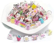 48 PCS Girls Play Rings，Children Kids Hobby,Adjustable Rings,Pretend Play and Dress up Rings,Random Shape and Color