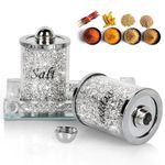 Glass Salt and Pepper Shakers, Salt and Pepper Shakers with Mirror Tray, Crystal Crushed Diamond House Decor, Bling Salt Pepper Jar Container Pot for Countertop, Silver (3 Pack)