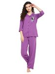 Clovia Women's Halloween Print Button Me Up Shirt & Pyjama Set (LS0675P15_Purple_L)