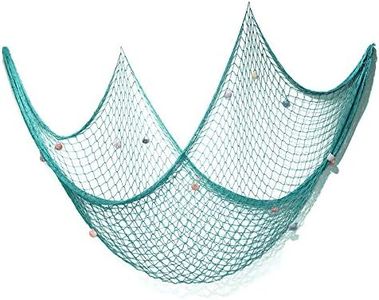 eZAKKA Decorative Fish Net, 79 x 59inch Mediterranean Style Nautical Decorative Fishing Net Wall Hangings Decoration with Sea Shells, Turquoise