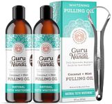 GuruNanda Whitening Pulling Oil with Coconut Oil & Peppermint Essential Oil for Oral Health, Natural Teeth Whitening, Helps with Fresh Breath, Healthy Gums, Alcohol Free Mouthwash (8 Fl.Oz. x 2)