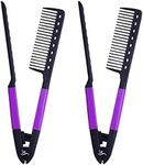 Herstyler Flat Iron Comb Set For Hair - Straightening Keratin Comb With Grip for Knotty, Smooth Tresses - Trendy Set of 2 - Purple