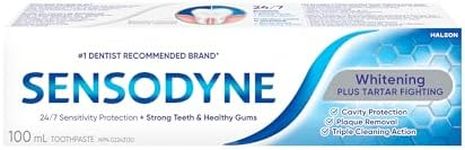 Sensodyne Whitening & Tartar toothpaste, Strengthens Protects and Whitens Sensitive Teeth, 100 mL (Packaging May Vary)