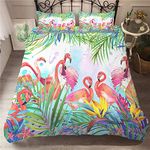 Duvet Cover Set 3D Flamingo, Dotbuy Bedding Print Quilt Set Microfiber Duvet Set for Double King Single with Quilt Case x Pillowcases for Kids Teens Adults (Double 3pcs-200x200cm,summer)