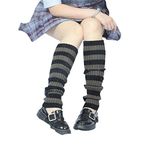 WWH Japanese Girls Y2k Knee-high Striped Color Blocking Stacked Socks JK Knee-high Elastic Leg Warmers (Color : Black and gray stripes, Size : ONE SIZE)