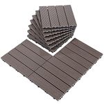 PURE ERA Wood Composite Interlocking Floor Deck Tiles Indoor Outdoor Use 12"x12" (10Pcs, 10 sq. Ft, Brown) - Great Upgrade to Patio Backyard Pathway