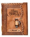 RJKART A5 PUJA Happy Birthday Hand Sewn Gift Paper Diary with Lock Brown Birthday and Anniversary Gift for Men Woman Boy Friend Girl Friend Husband Wife Brother Sister Father Mother